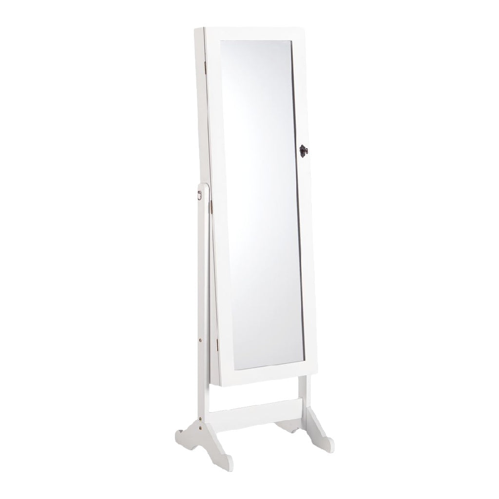 Espejo de pie con armario joyero integrado color blanco