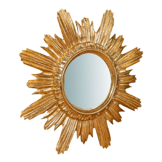 Espejo decorativo tipo sol (sunburst) redondo, marco dorado, para pared